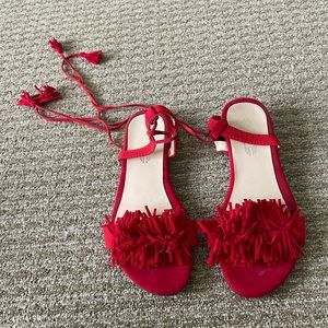 Women’s Red Ruffle Lace Up Sandals